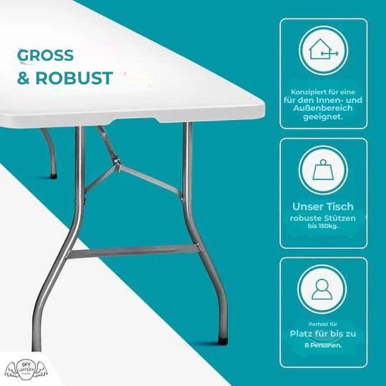 Klapptisch 180x74x74 cm Rechteckig Weiß