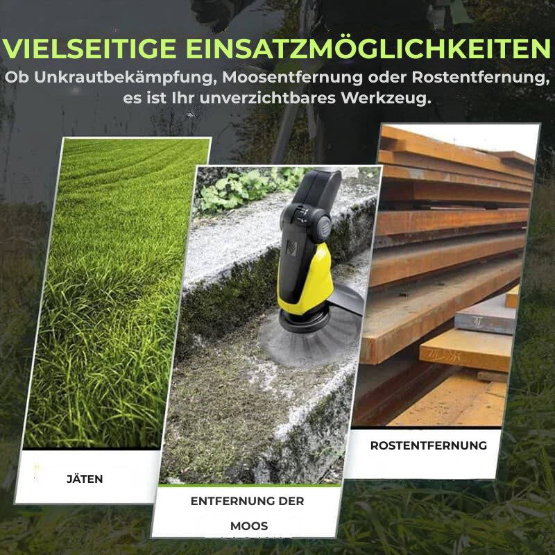 Der Rasenmäherkopf hat 6 mit widerstandsfähigem Stahldraht verflochtene Zinken.