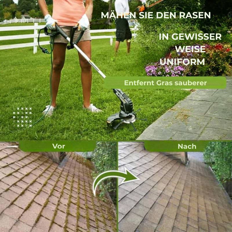 Der Rasenmäherkopf hat 6 mit widerstandsfähigem Stahldraht verflochtene Zinken.