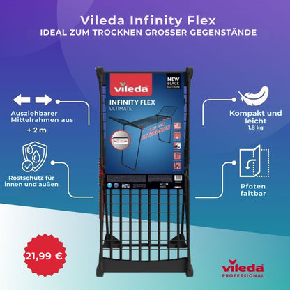 Vileda Infinity Flex® Wäscheständer für den Innenbereich, XXL-Leinen über 2 Meter, Stabil und Robust, Praktischer Transport